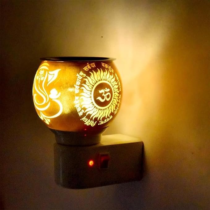Kriviya Glass Kapoor Dani, Electric Camphor Diffuser Ganesh Ji Om Electic Camphor Burne, Diffuser | Electrical Night Lamp for Home, Office (C-02)